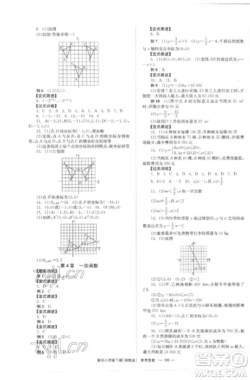 湖南教育出版社2023全效學(xué)習(xí)同步學(xué)練測八年級數(shù)學(xué)下冊湘教版參考答案