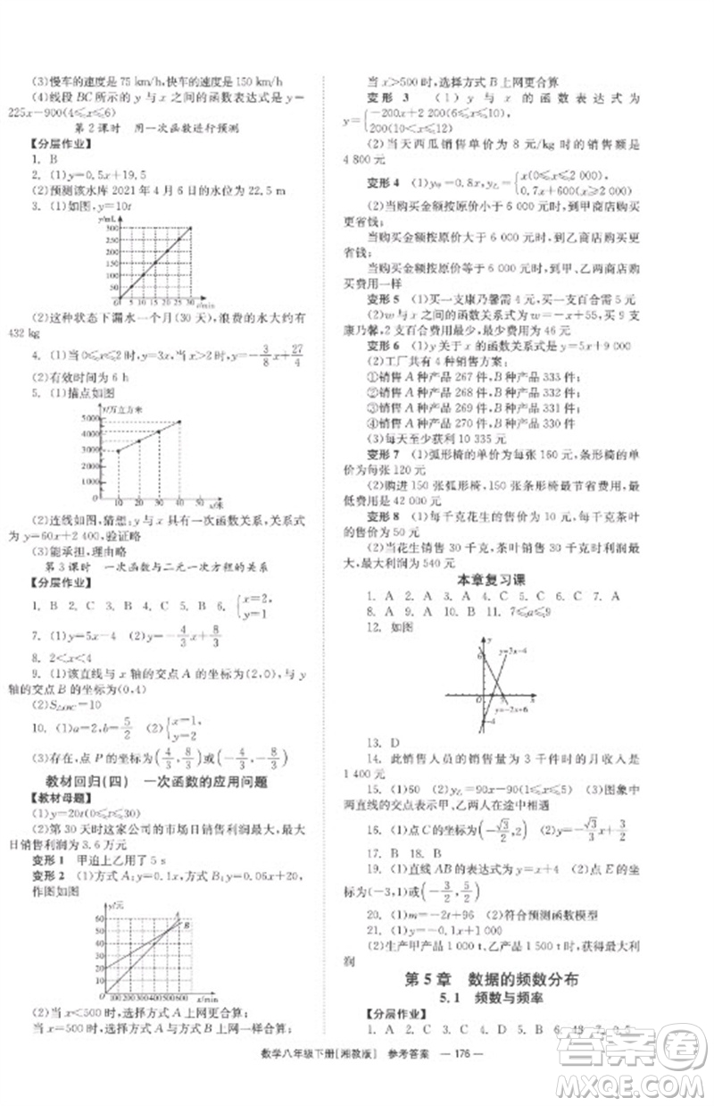 湖南教育出版社2023全效學(xué)習(xí)同步學(xué)練測八年級數(shù)學(xué)下冊湘教版參考答案