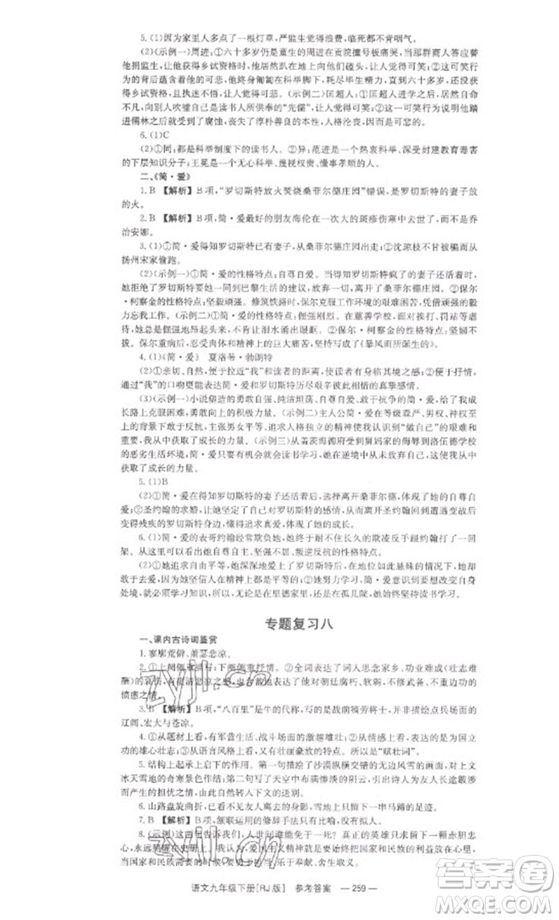 湖南教育出版社2023全效學(xué)習(xí)同步學(xué)練測九年級語文下冊人教版參考答案