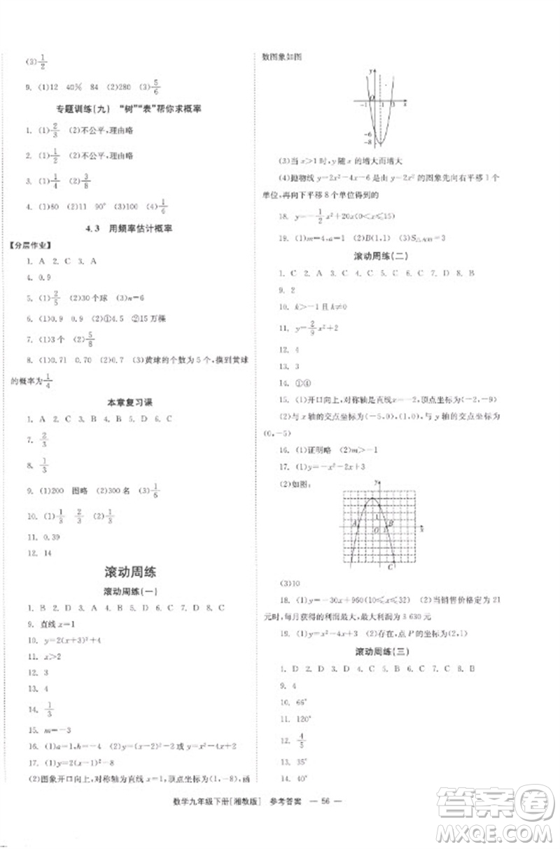 湖南教育出版社2023全效學(xué)習(xí)同步學(xué)練測(cè)九年級(jí)數(shù)學(xué)下冊(cè)湘教版參考答案