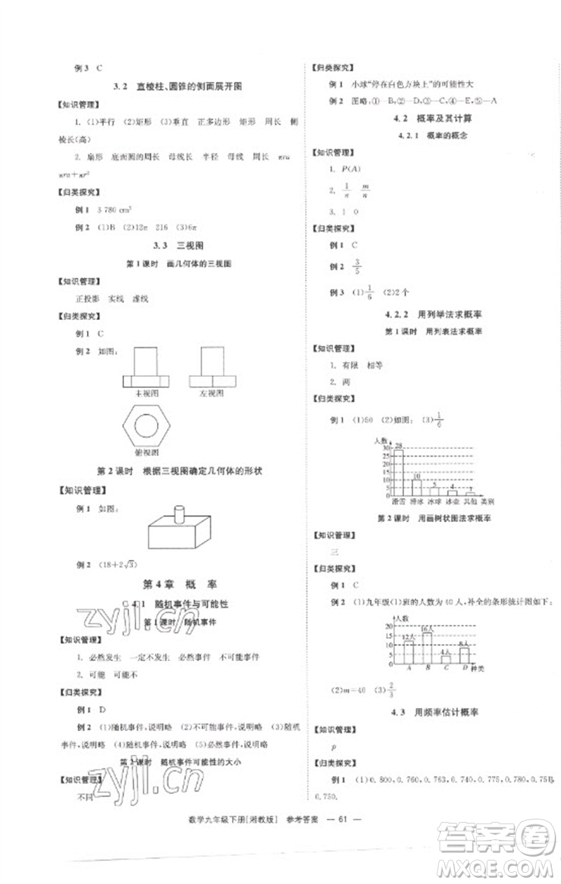 湖南教育出版社2023全效學(xué)習(xí)同步學(xué)練測(cè)九年級(jí)數(shù)學(xué)下冊(cè)湘教版參考答案