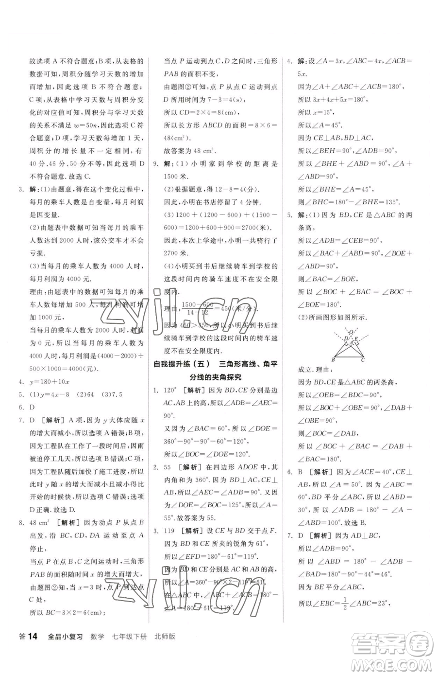 陽(yáng)光出版社2023全品小復(fù)習(xí)七年級(jí)下冊(cè)數(shù)學(xué)北師大版參考答案