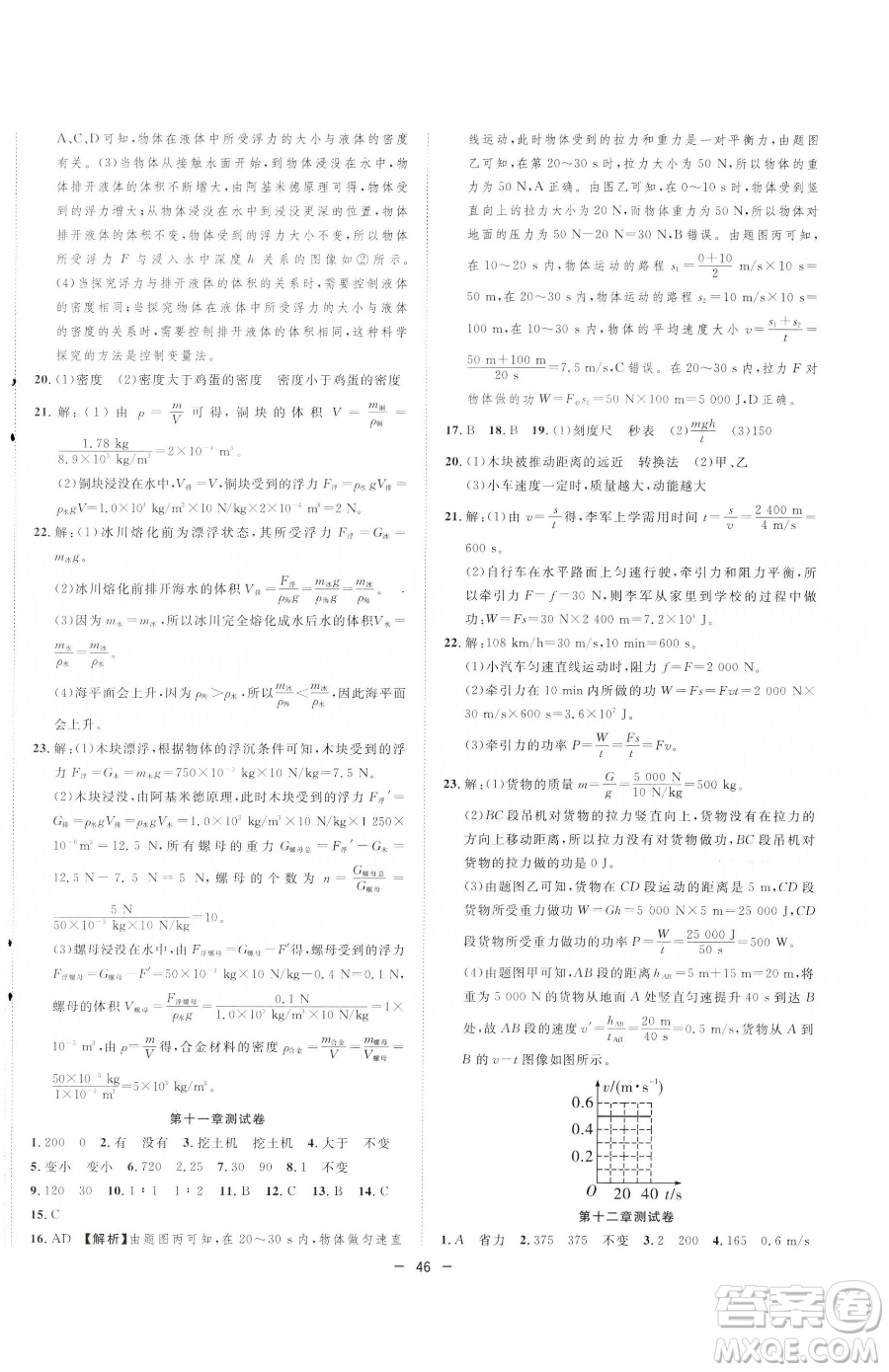 合肥工業(yè)大學出版社2023全頻道課時作業(yè)八年級下冊物理人教版參考答案