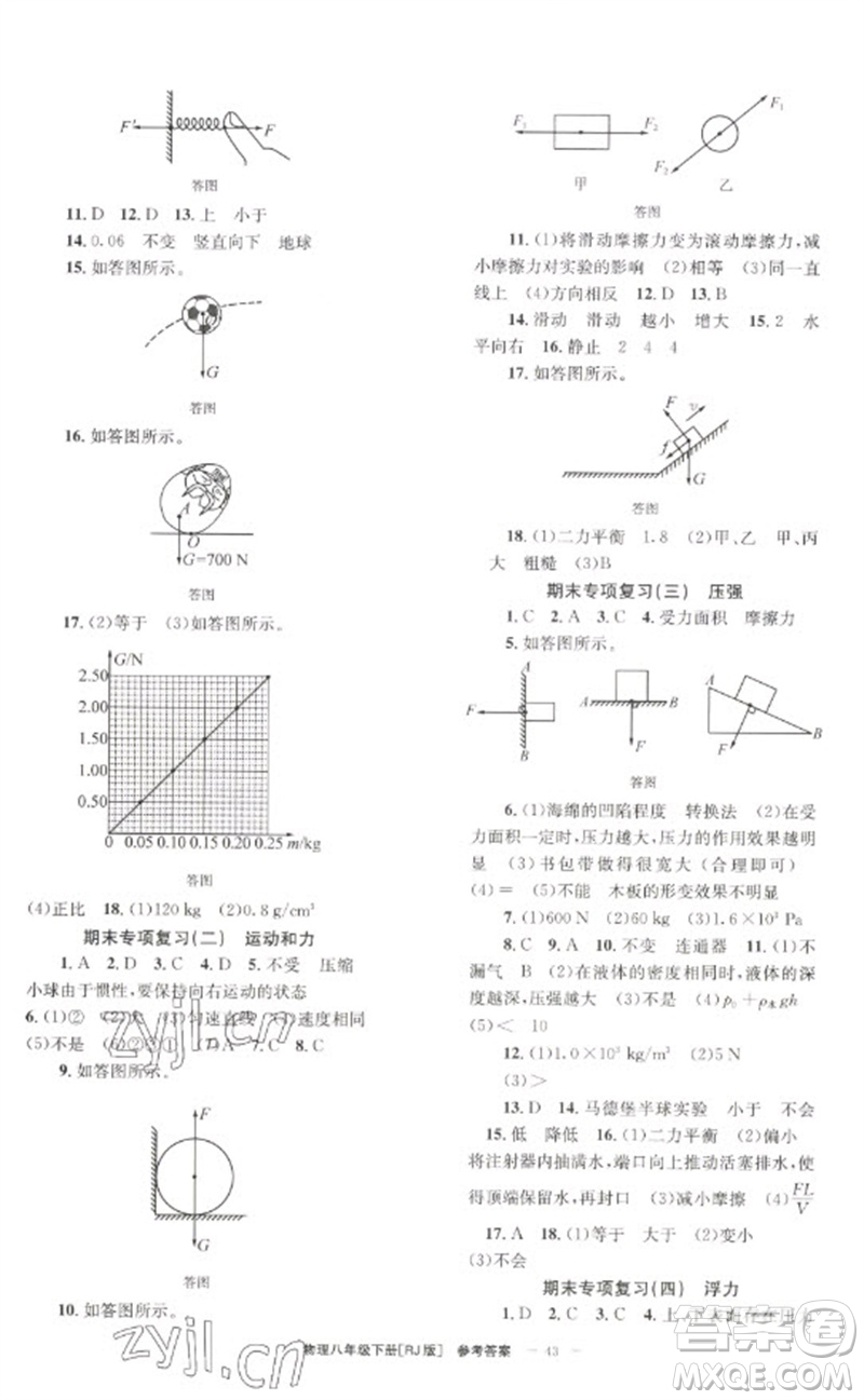 北京時(shí)代華文書局2023全效學(xué)習(xí)學(xué)業(yè)評(píng)價(jià)方案八年級(jí)物理下冊(cè)人教版參考答案