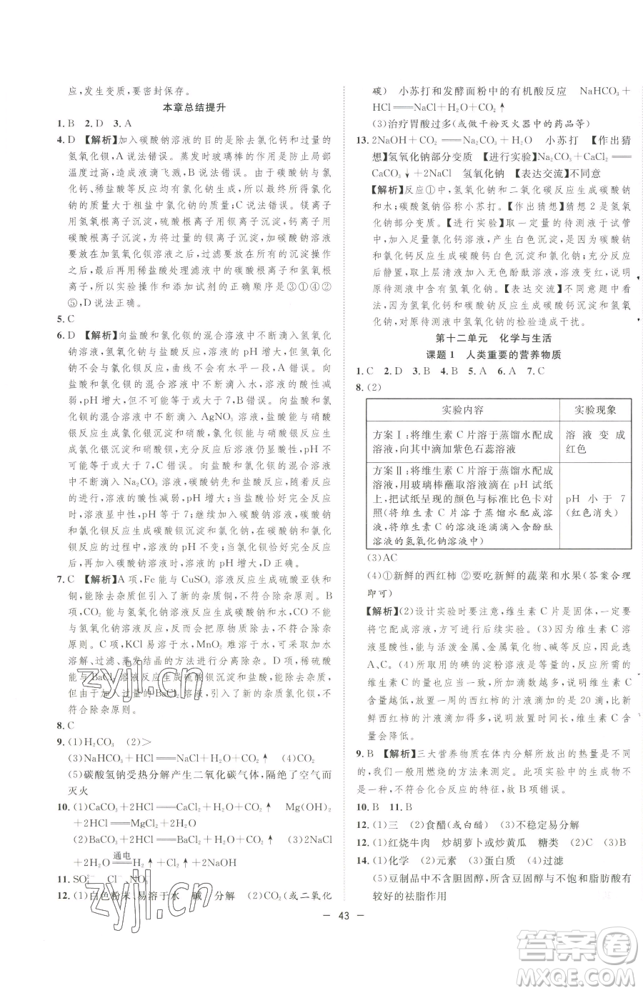 合肥工業(yè)大學(xué)出版社2023全頻道課時(shí)作業(yè)九年級(jí)下冊(cè)化學(xué)人教版參考答案