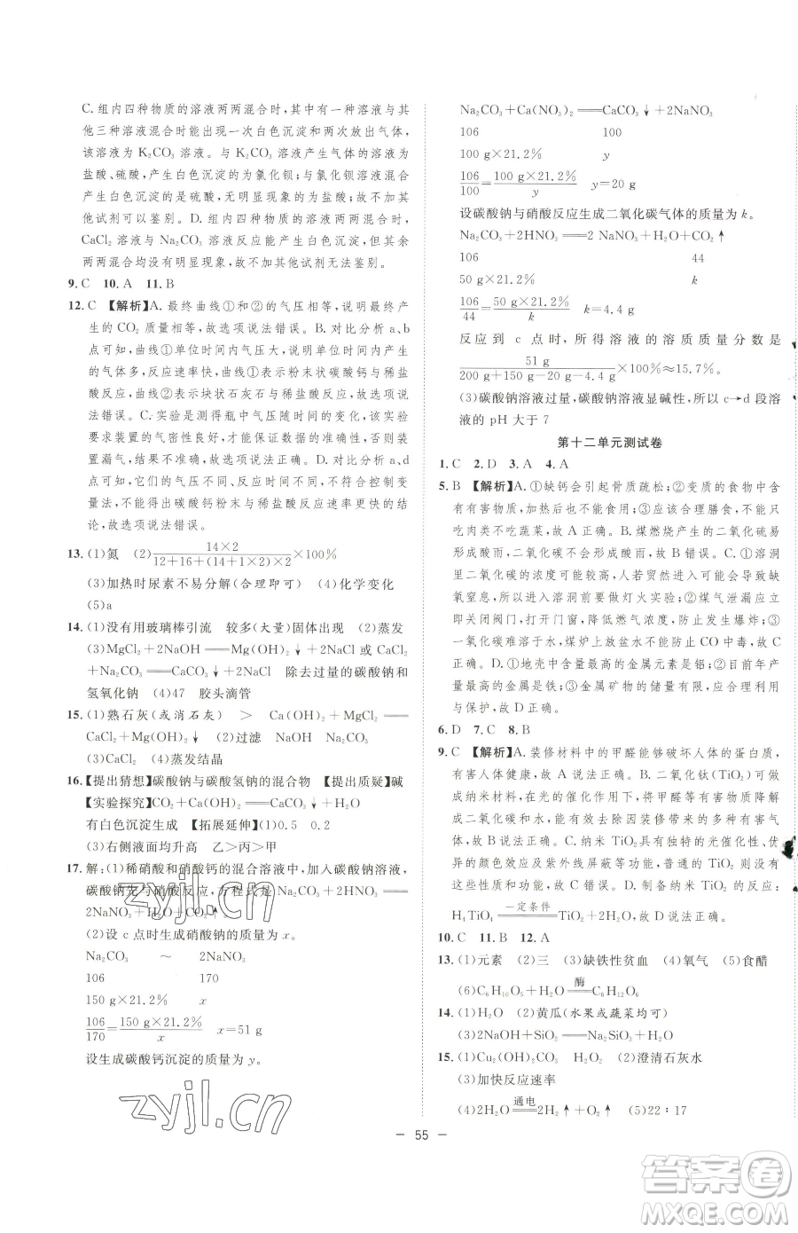 合肥工業(yè)大學(xué)出版社2023全頻道課時(shí)作業(yè)九年級(jí)下冊(cè)化學(xué)人教版參考答案