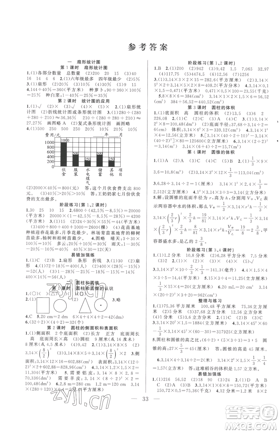 合肥工業(yè)大學(xué)出版社2023全頻道課時(shí)作業(yè)六年級(jí)下冊(cè)數(shù)學(xué)蘇教版參考答案
