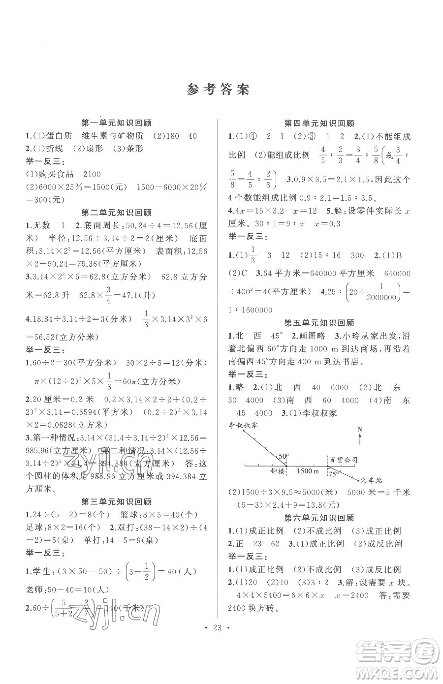 合肥工業(yè)大學(xué)出版社2023全頻道課時(shí)作業(yè)六年級(jí)下冊(cè)數(shù)學(xué)蘇教版參考答案