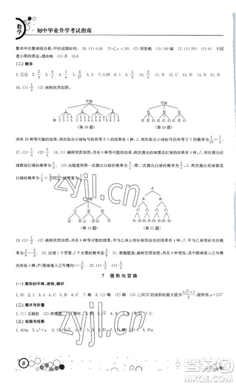 江蘇鳳凰科學(xué)技術(shù)出版社2023初中畢業(yè)升學(xué)考試指南九年級數(shù)學(xué)通用版參考答案