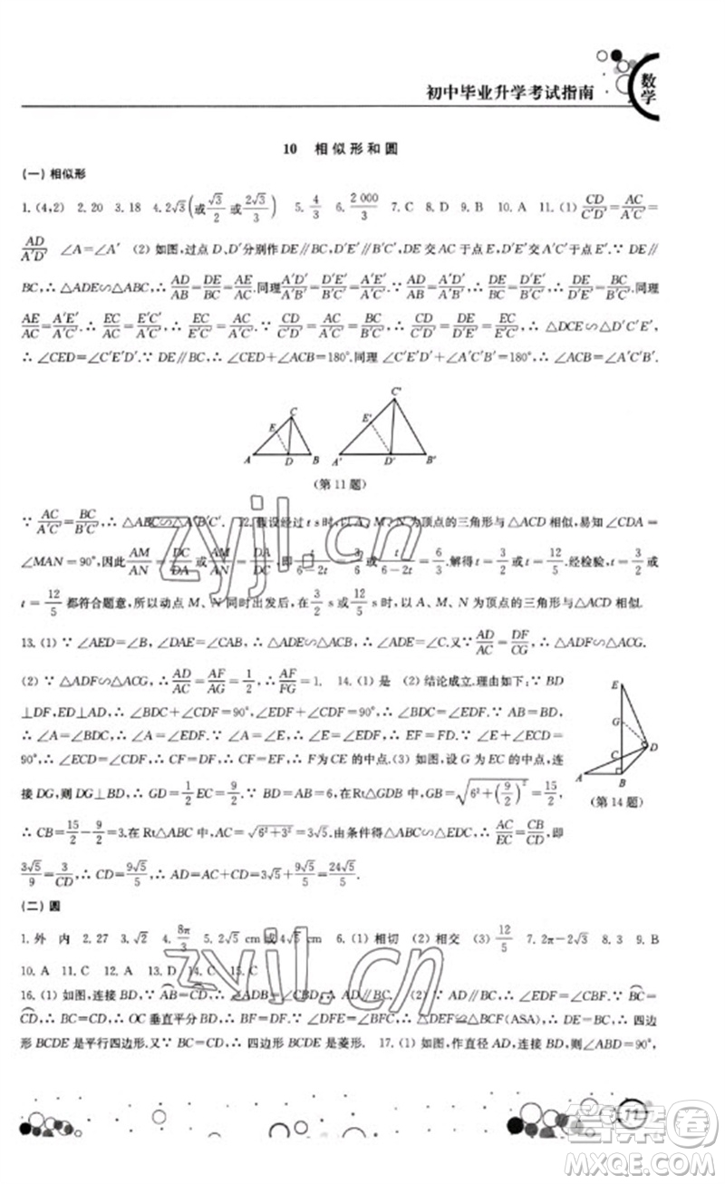 江蘇鳳凰科學(xué)技術(shù)出版社2023初中畢業(yè)升學(xué)考試指南九年級數(shù)學(xué)通用版參考答案