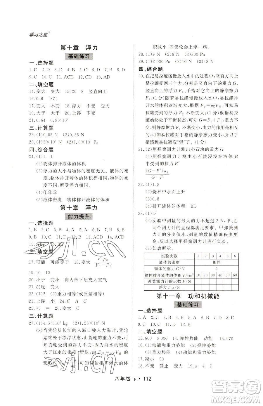 沈陽出版社2023博師在線八年級下冊物理人教版大連專版參考答案