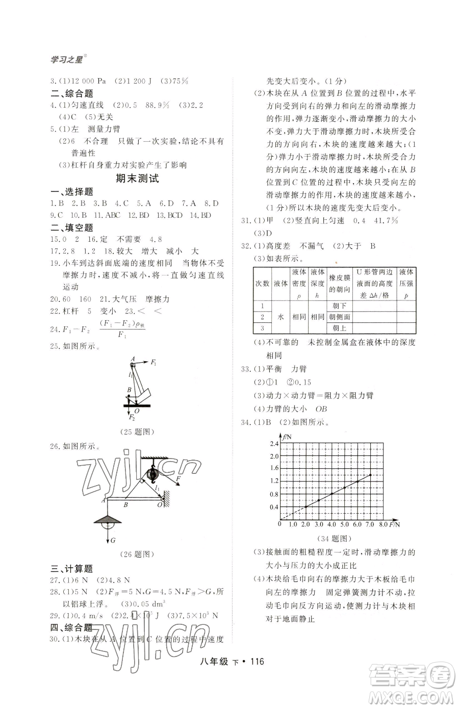 沈陽出版社2023博師在線八年級下冊物理人教版大連專版參考答案