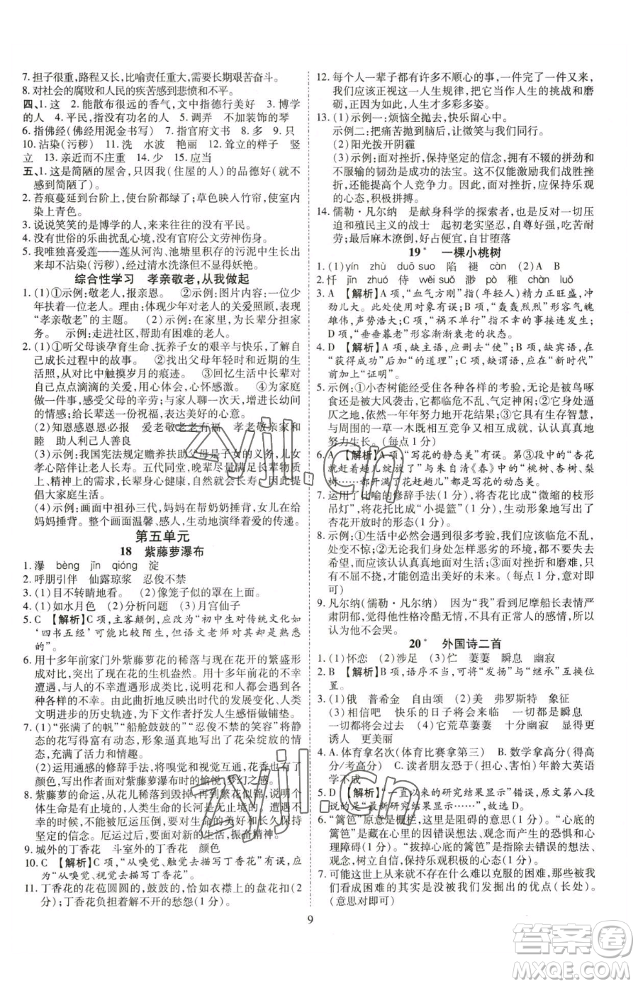 云南美術(shù)出版社2023暢行課堂七年級下冊語文人教版參考答案