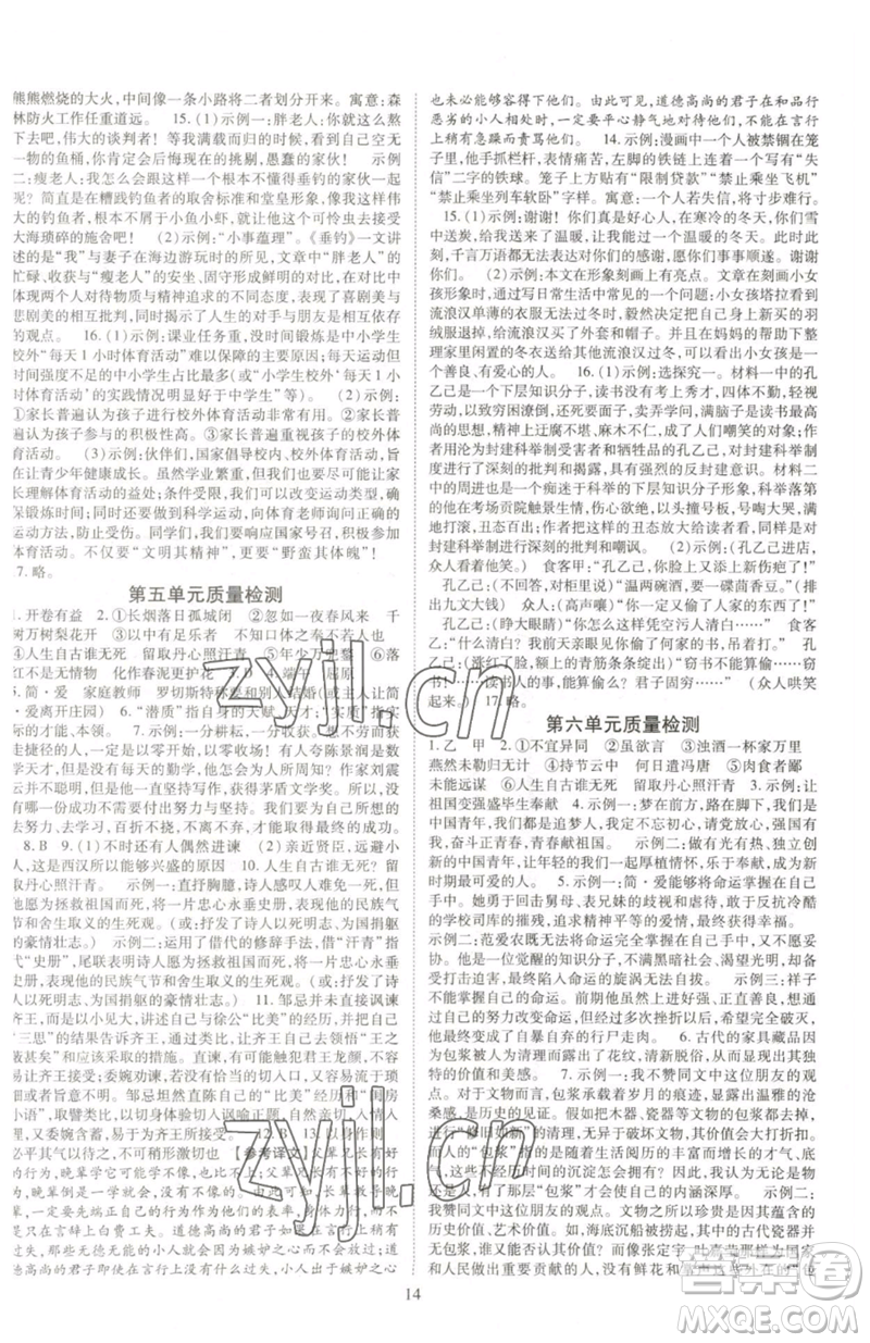 延邊教育出版社2023暢行課堂九年級下冊語文人教版參考答案