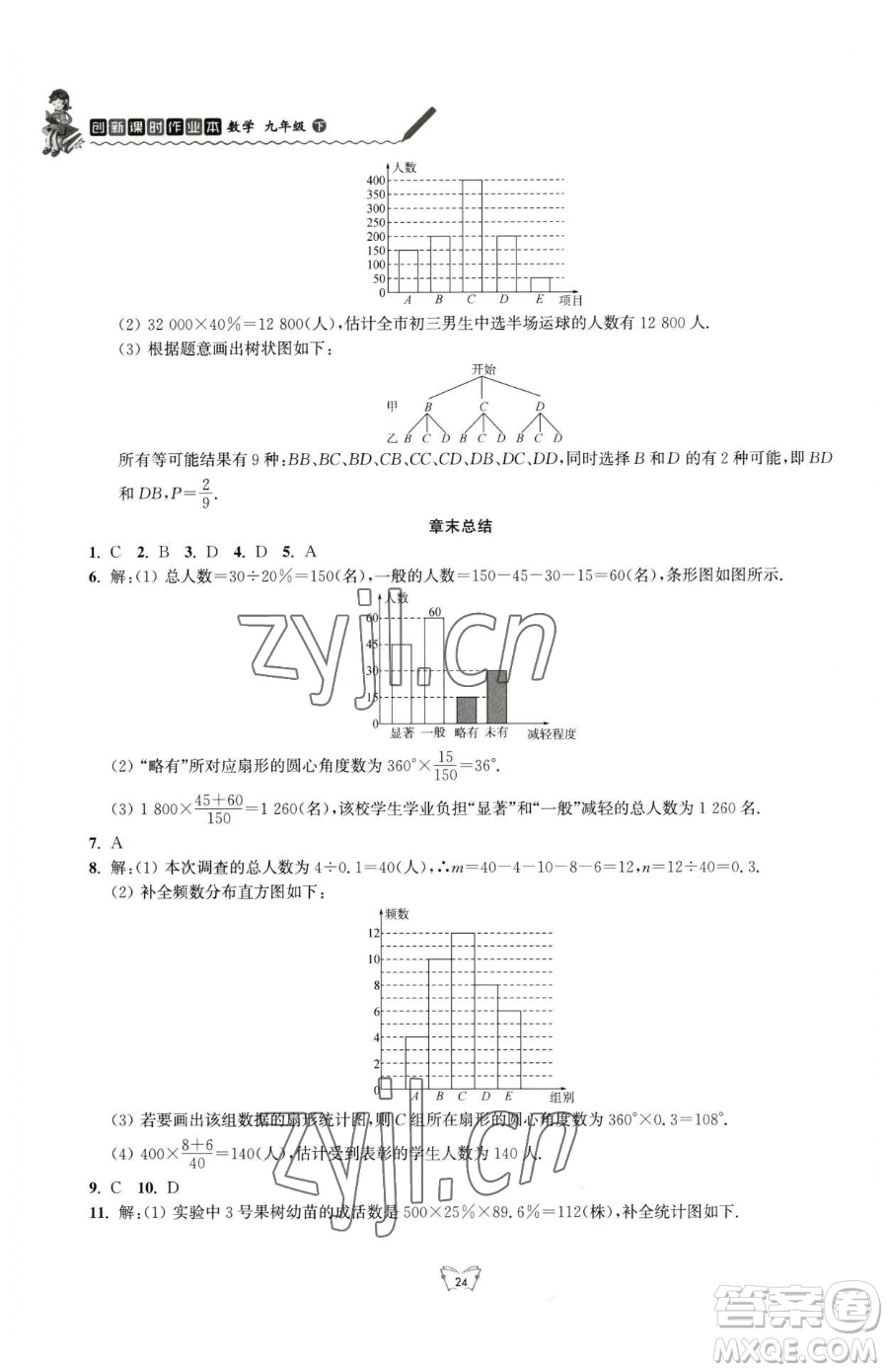 江蘇人民出版社2023創(chuàng)新課時作業(yè)本九年級下冊數(shù)學(xué)蘇科版參考答案