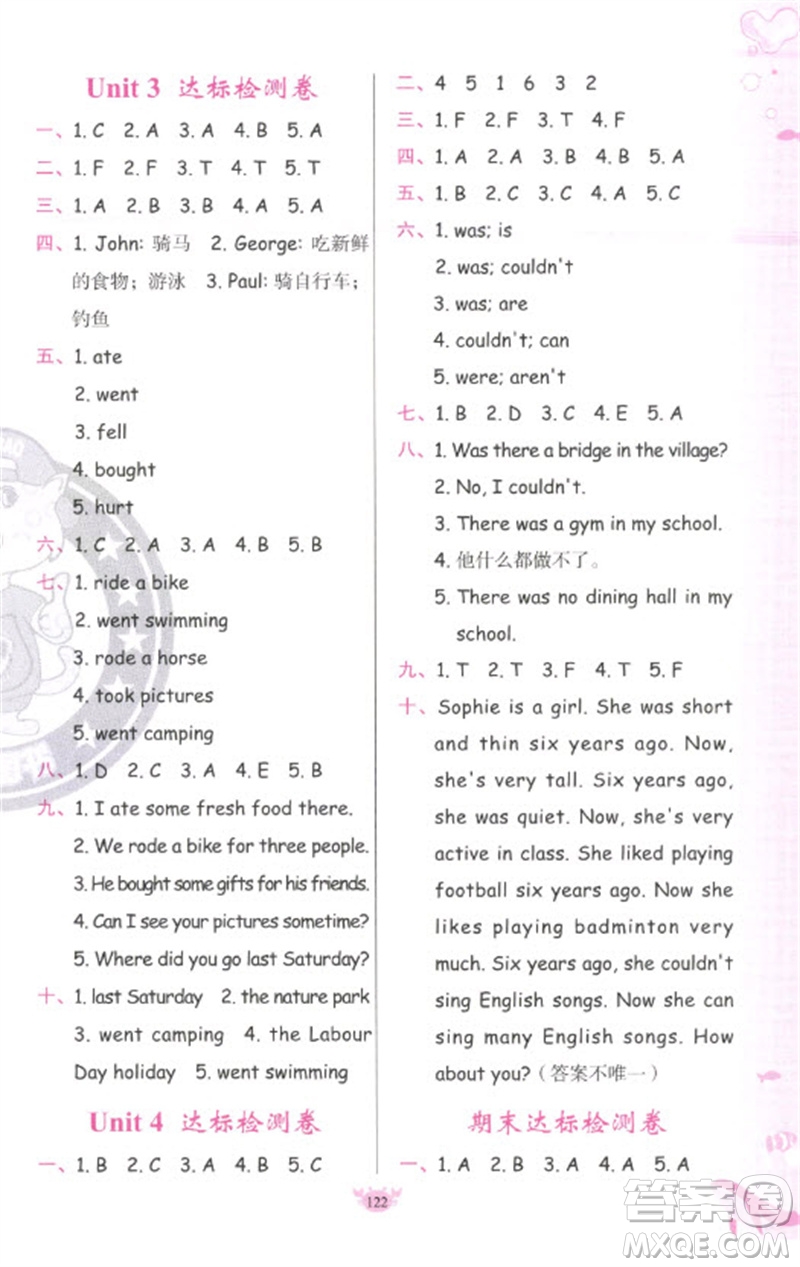 新疆青少年出版社2023原創(chuàng)新課堂六年級(jí)英語下冊(cè)人教PEP版參考答案