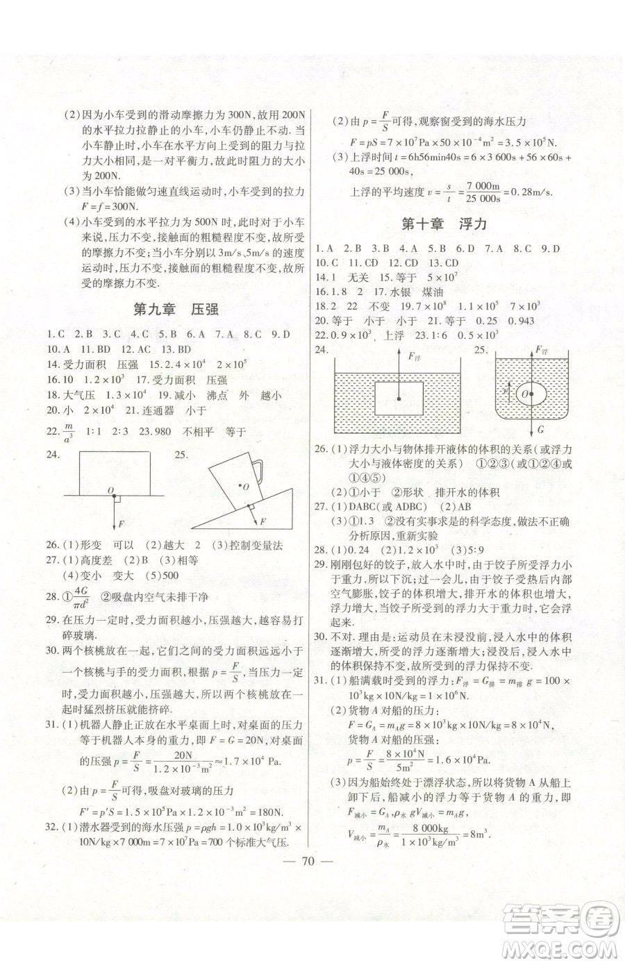 團(tuán)結(jié)出版社2023全練練測考八年級下冊物理人教版參考答案