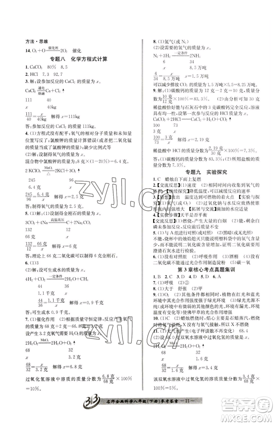云南科技出版社2023名師金典BFB初中課時(shí)優(yōu)化八年級(jí)下冊(cè)科學(xué)浙教版參考答案