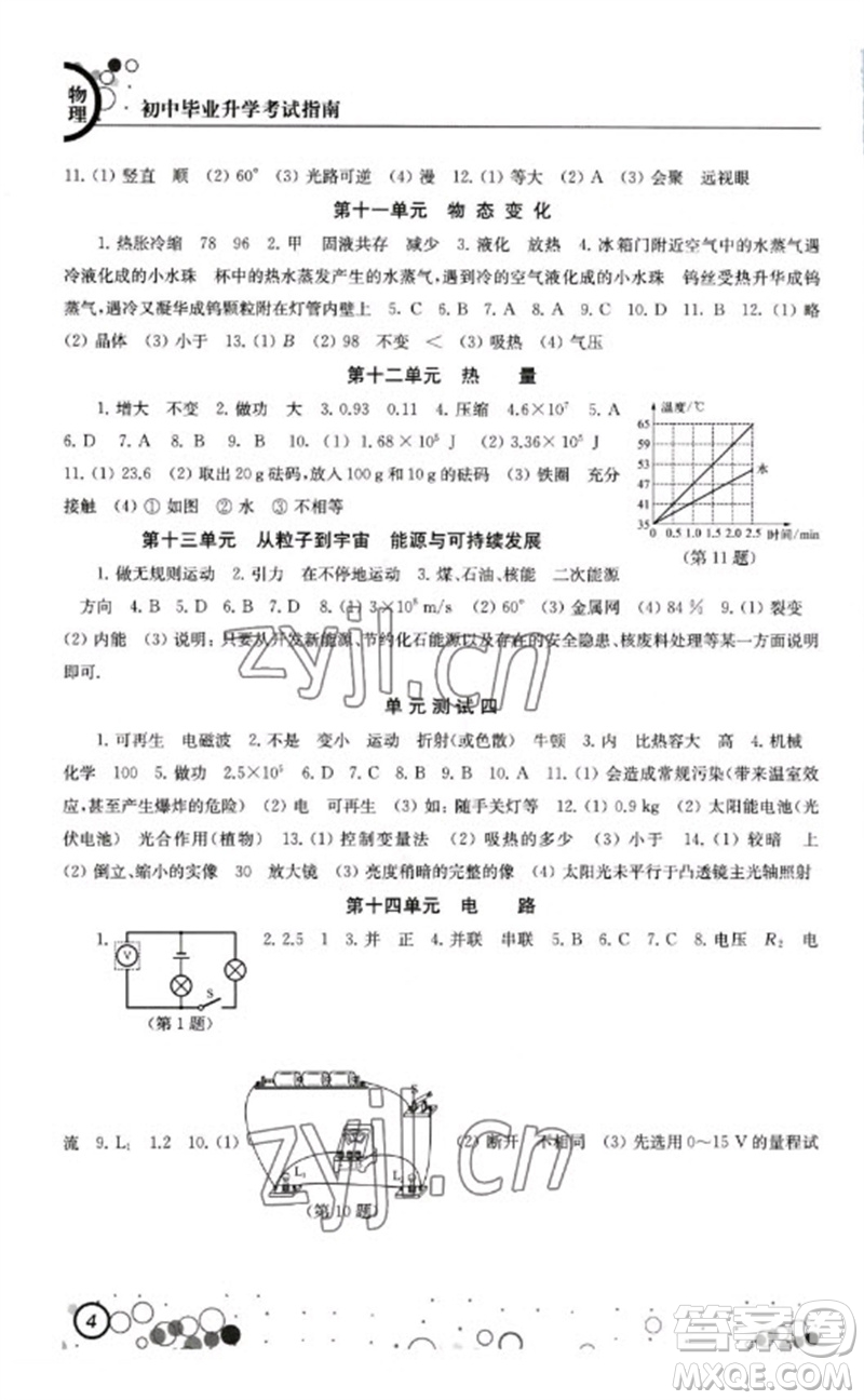 江蘇鳳凰科學(xué)技術(shù)出版社2023初中畢業(yè)升學(xué)考試指南九年級(jí)物理通用版參考答案