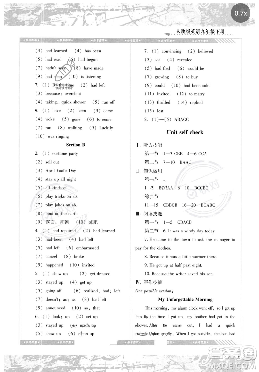 湖南少年兒童出版社2023同步實踐評價課程基礎(chǔ)訓(xùn)練九年級下冊英語人教版參考答案