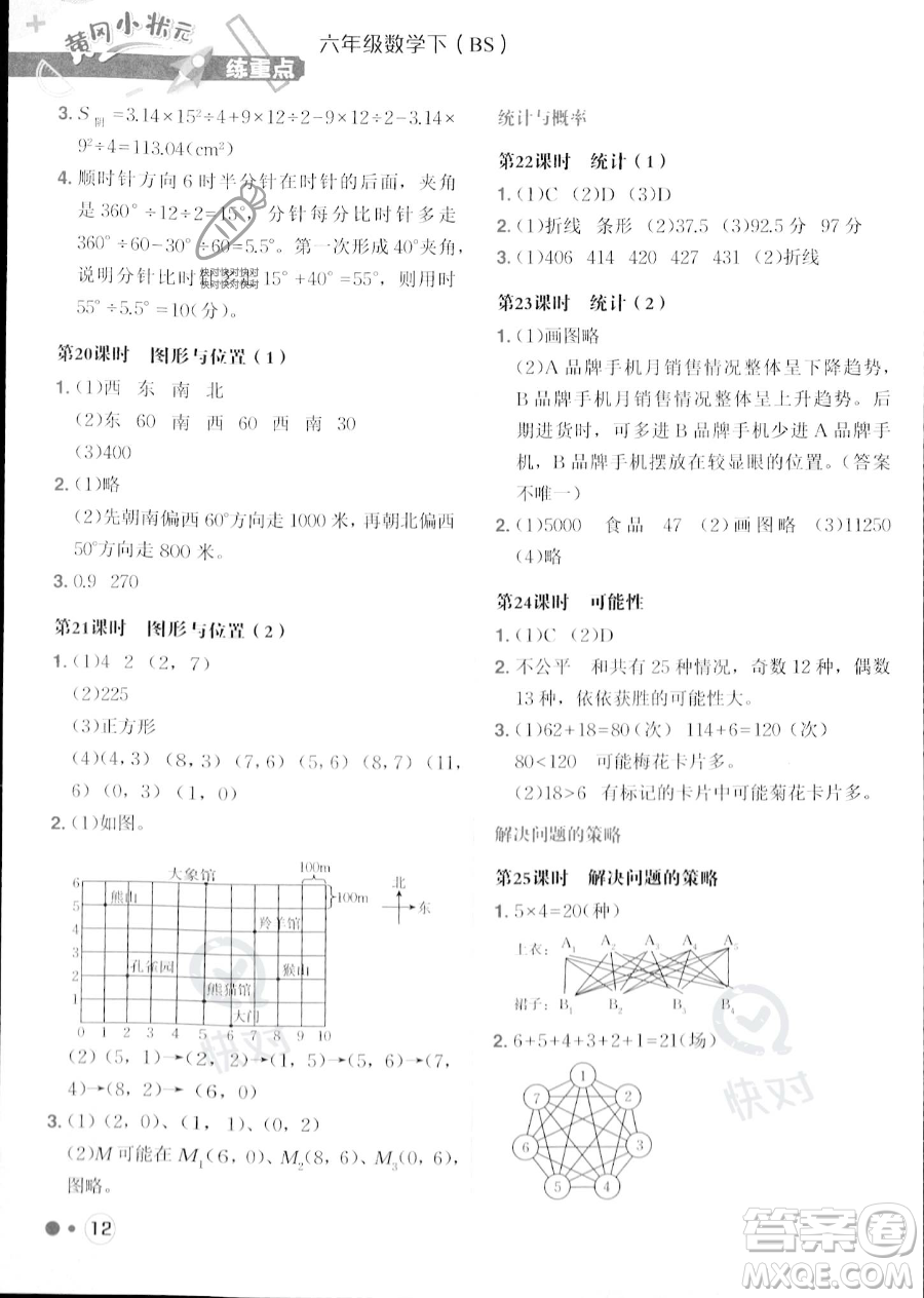 龍門(mén)書(shū)局2023黃岡小狀元練重點(diǎn)培優(yōu)同步作業(yè)六年級(jí)下冊(cè)數(shù)學(xué)北師大版參考答案