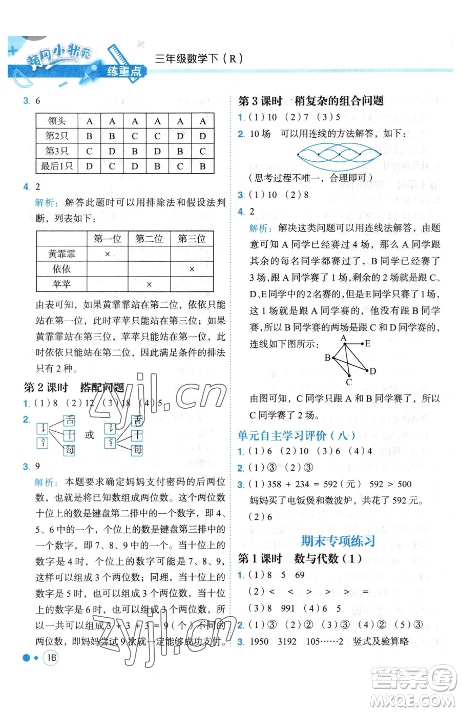 龍門(mén)書(shū)局2023黃岡小狀元練重點(diǎn)培優(yōu)同步作業(yè)三年級(jí)下冊(cè)數(shù)學(xué)人教版參考答案