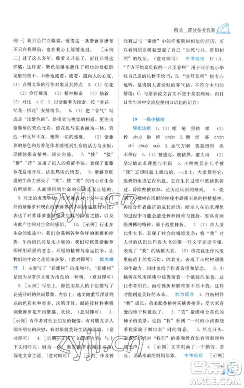 廣西教育出版社2023自主學(xué)習(xí)能力測評七年級語文下冊人教版參考答案