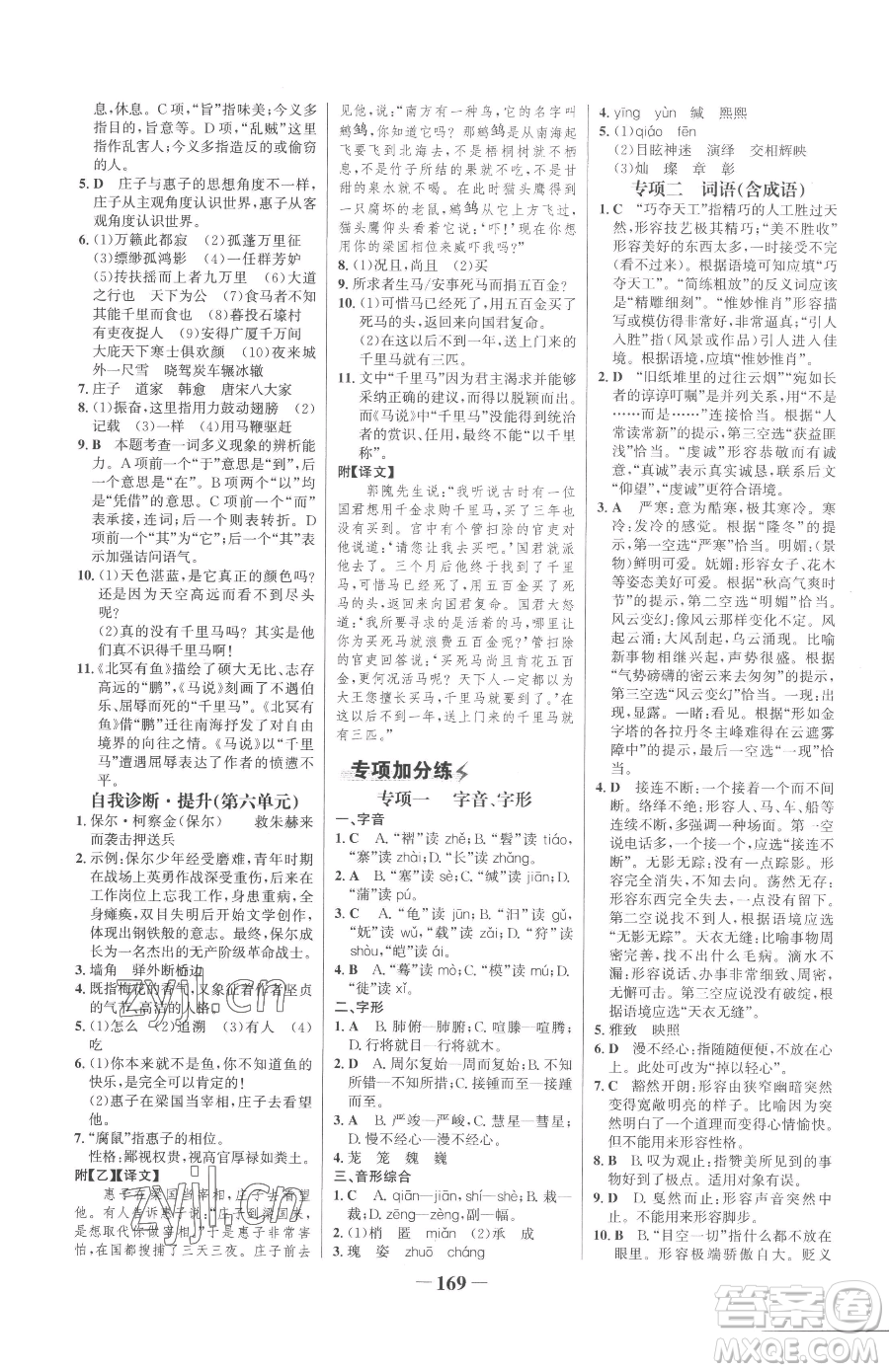河北少年兒童出版社2023世紀(jì)金榜金榜學(xué)案八年級(jí)下冊(cè)語文部編版參考答案