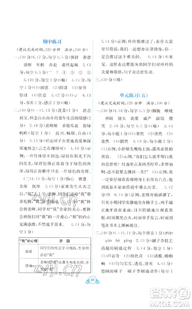 廣西教育出版社2023自主學(xué)習(xí)能力測(cè)評(píng)單元測(cè)試五年級(jí)語(yǔ)文下冊(cè)人教版A版參考答案