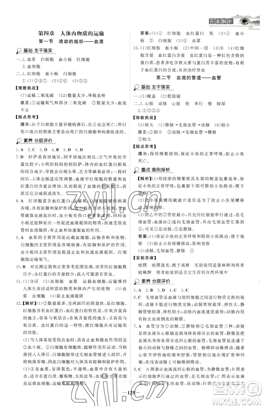 河北少年兒童出版社2023世紀(jì)金榜金榜學(xué)案七年級(jí)下冊(cè)生物人教版河南專(zhuān)版參考答案