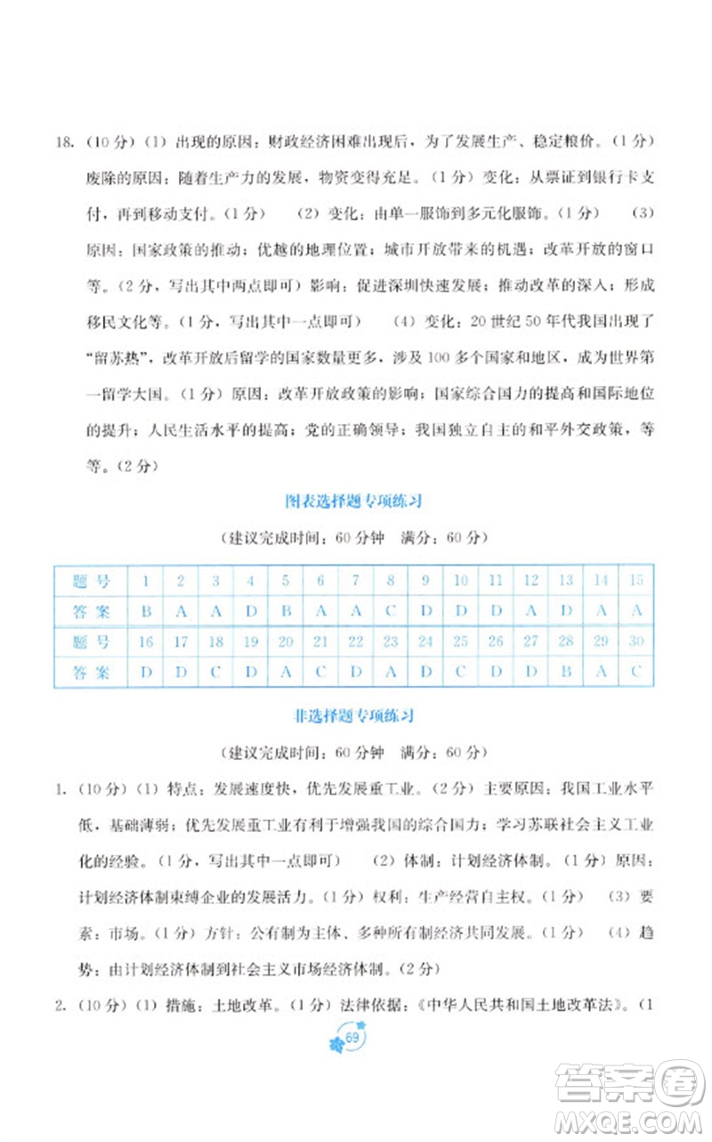 廣西教育出版社2023自主學習能力測評單元測試八年級中國歷史下冊人教版A版參考答案