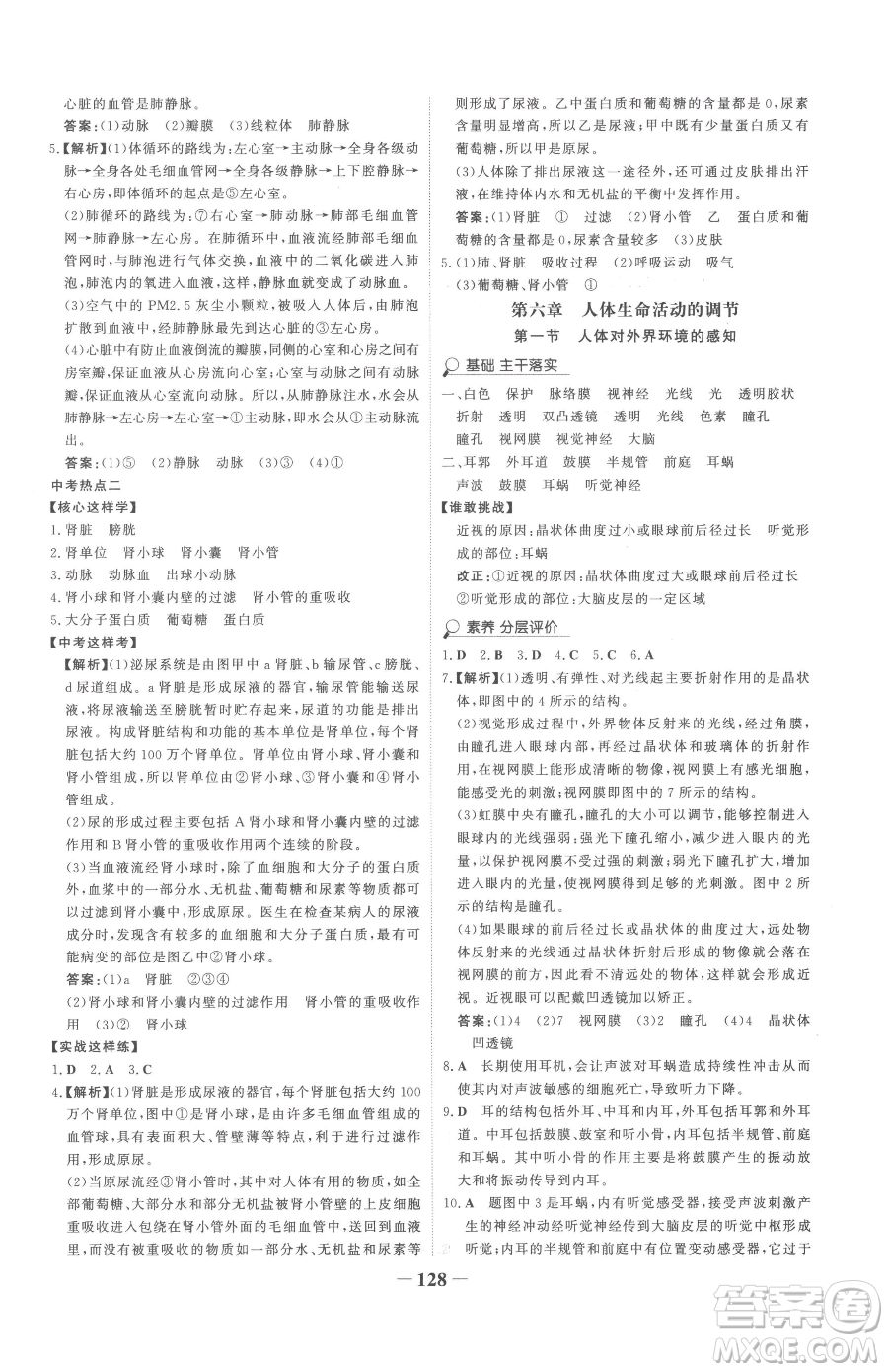 河北少年兒童出版社2023世紀(jì)金榜金榜學(xué)案七年級下冊生物人教版參考答案