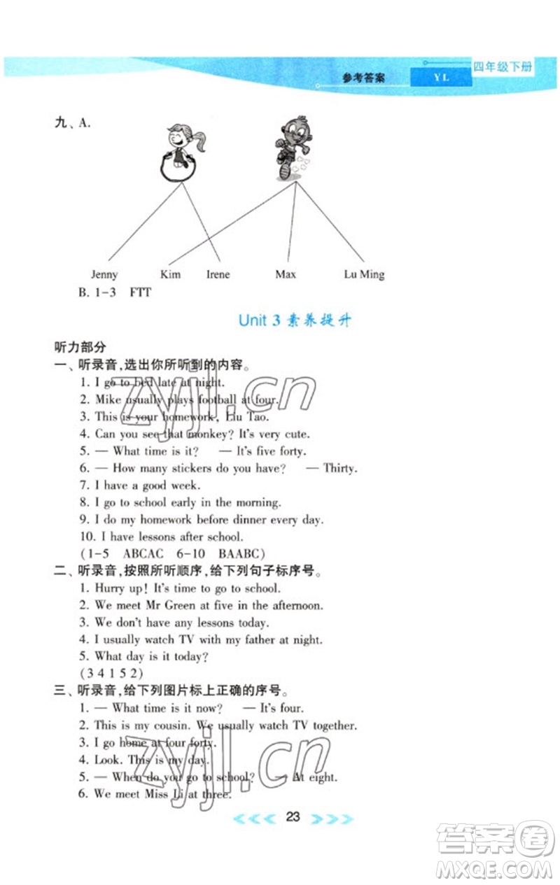 黃山書社2023自主學習當堂反饋課時作業(yè)本四年級英語下冊譯林版參考答案