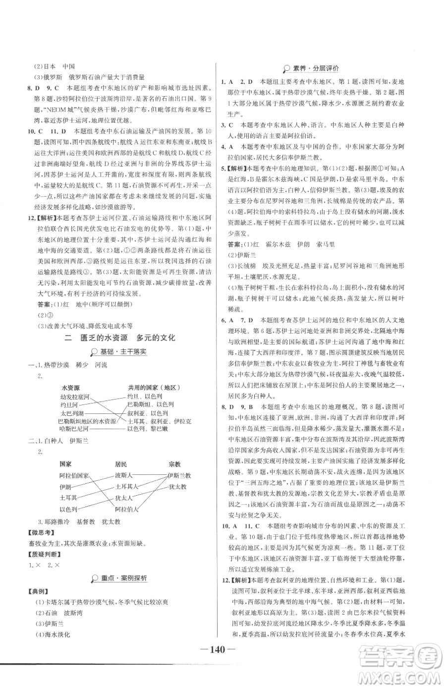河北少年兒童出版社2023世紀金榜金榜學案七年級下冊地理人教版參考答案