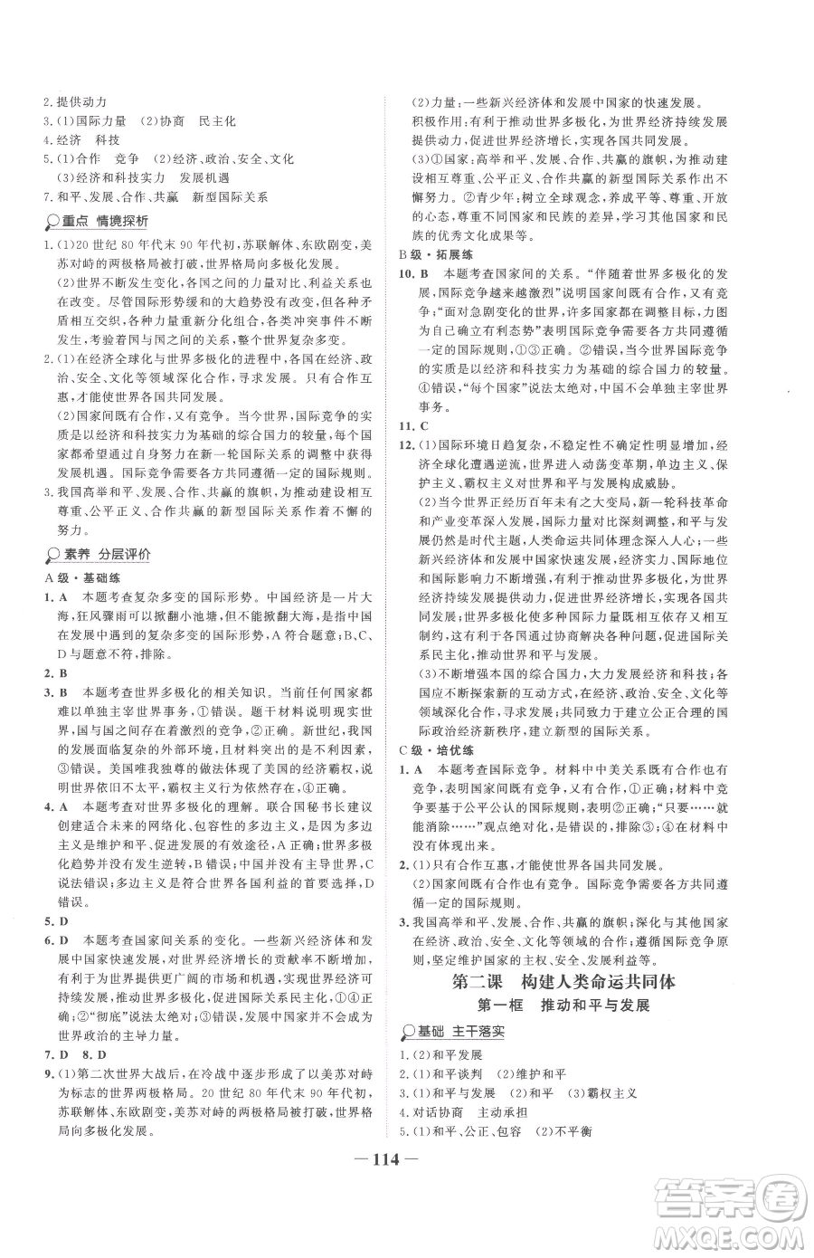 延邊大學出版社2023世紀金榜金榜學案九年級下冊道德與法治部編版參考答案