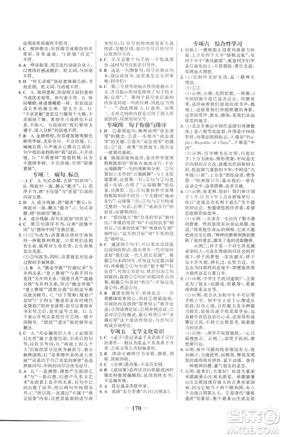 河北少年兒童出版社2023世紀(jì)金榜金榜學(xué)案九年級(jí)下冊(cè)語(yǔ)文部編版參考答案