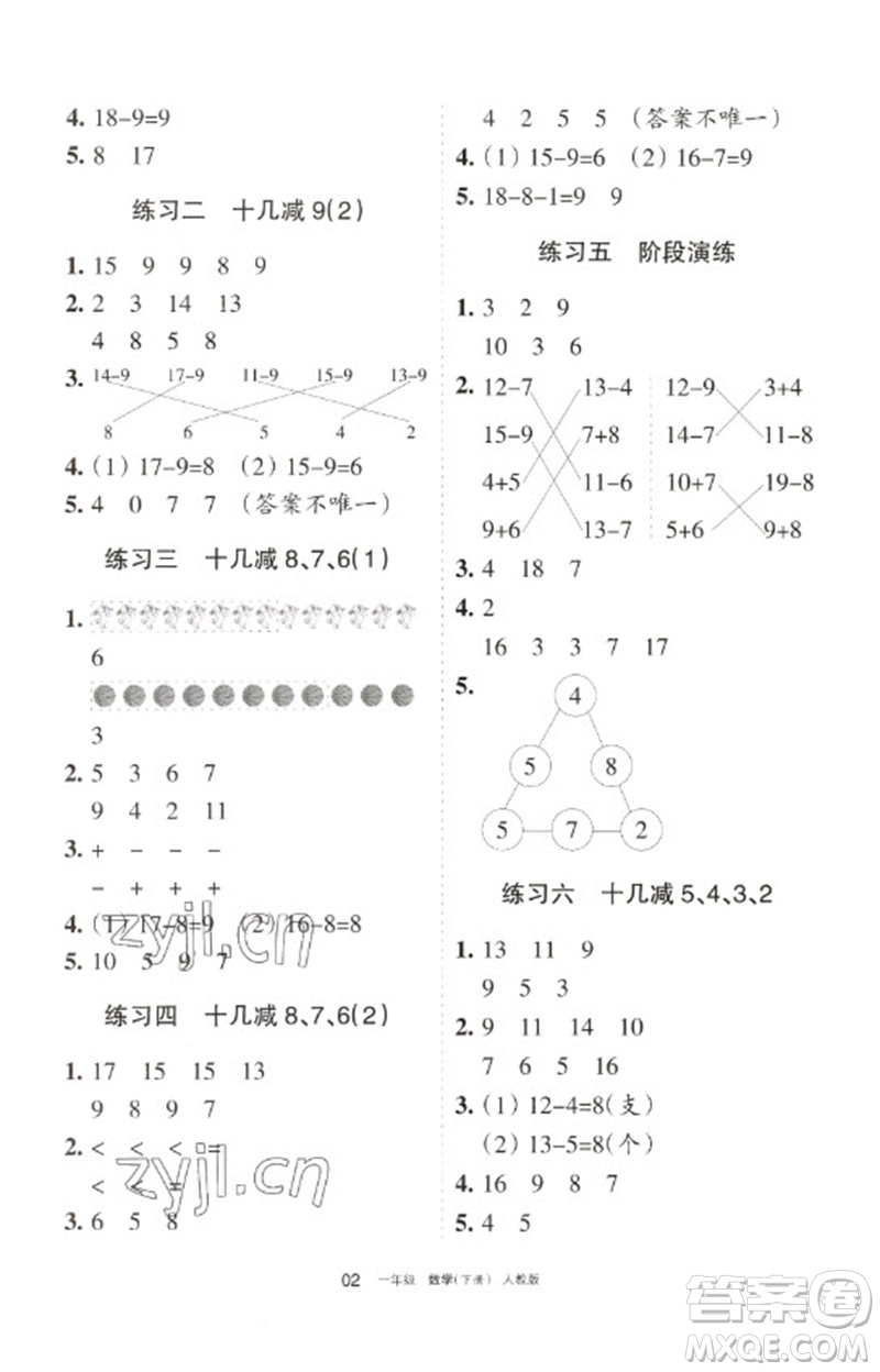 寧夏人民教育出版社2023學(xué)習(xí)之友一年級數(shù)學(xué)下冊人教版參考答案