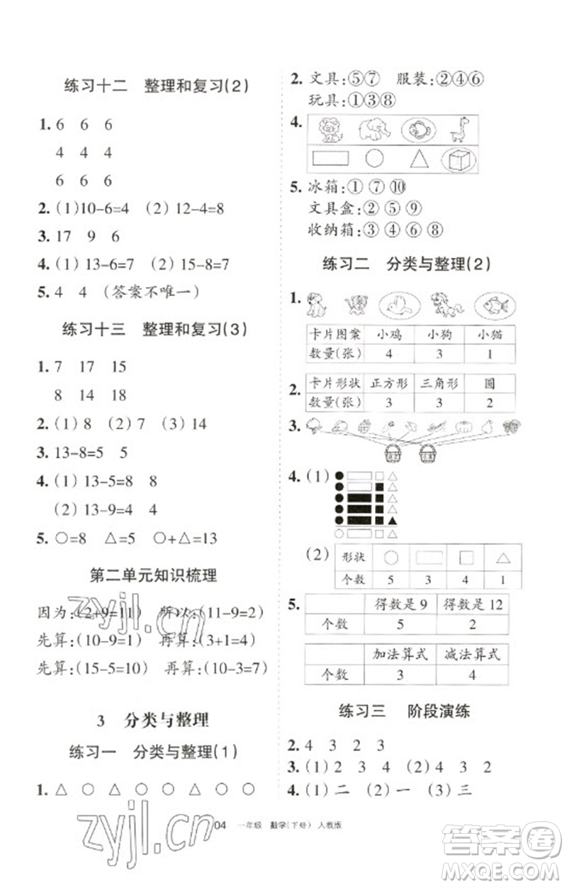 寧夏人民教育出版社2023學(xué)習(xí)之友一年級數(shù)學(xué)下冊人教版參考答案