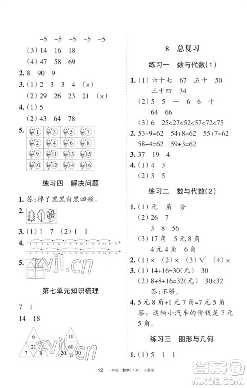 寧夏人民教育出版社2023學(xué)習(xí)之友一年級數(shù)學(xué)下冊人教版參考答案