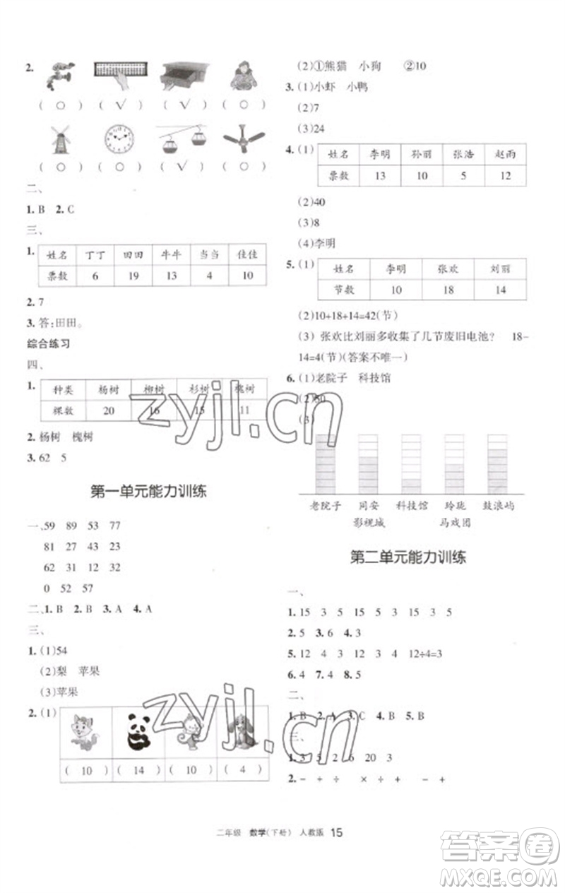 寧夏人民教育出版社2023學(xué)習(xí)之友二年級數(shù)學(xué)下冊人教版參考答案