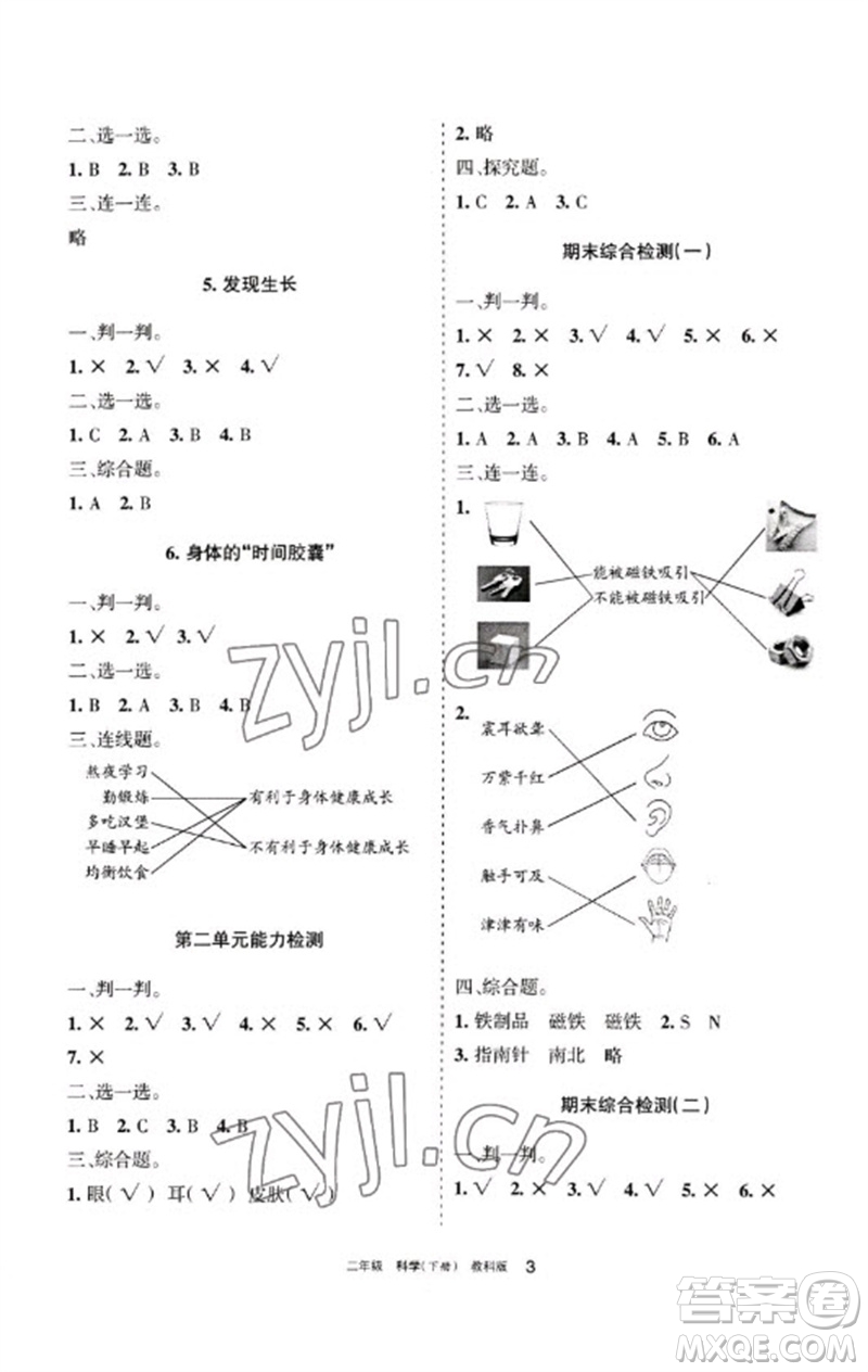 寧夏人民教育出版社2023學(xué)習(xí)之友二年級(jí)科學(xué)下冊(cè)教科版參考答案