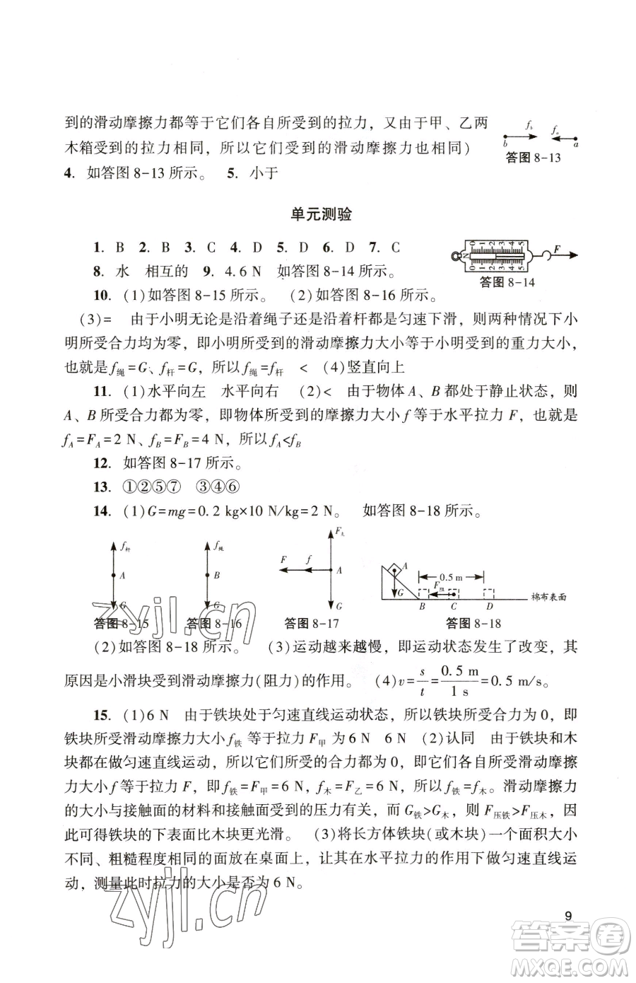 廣州出版社2023陽(yáng)光學(xué)業(yè)評(píng)價(jià)八年級(jí)下冊(cè)物理人教版參考答案