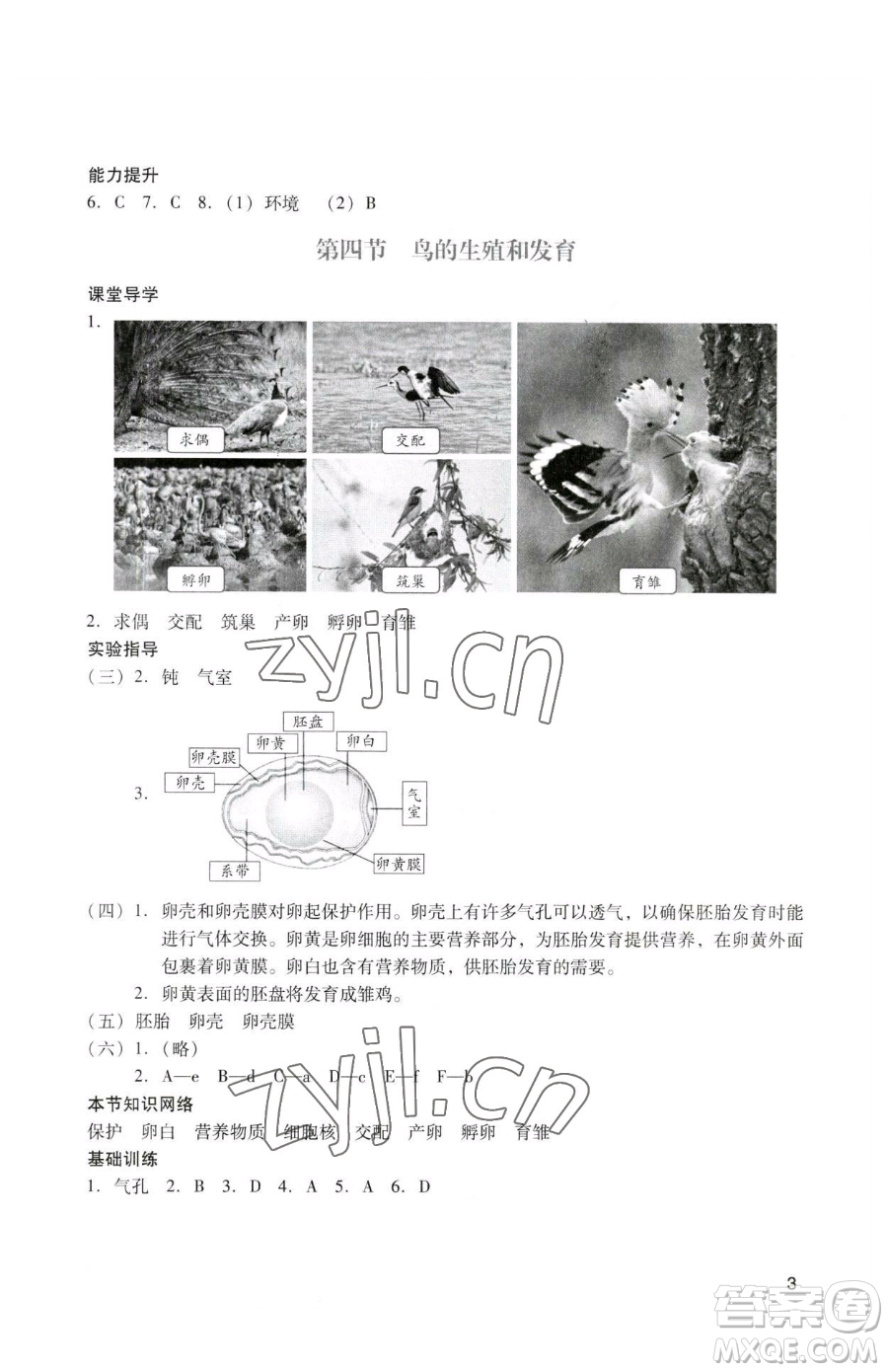 廣州出版社2023陽光學(xué)業(yè)評價八年級下冊生物人教版參考答案