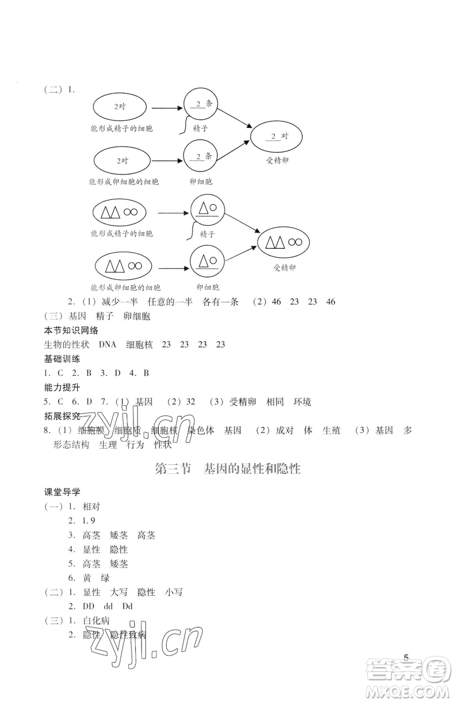 廣州出版社2023陽光學(xué)業(yè)評價八年級下冊生物人教版參考答案