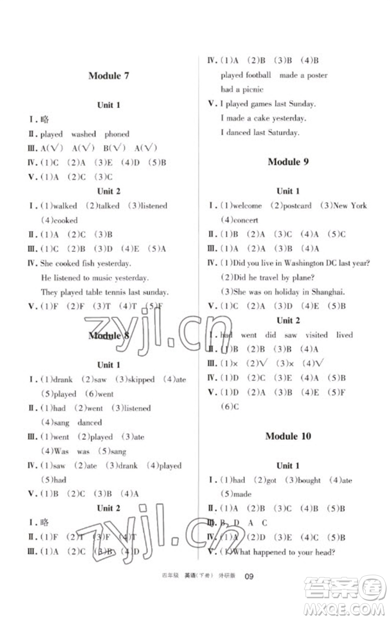 寧夏人民教育出版社2023學(xué)習(xí)之友四年級(jí)英語下冊外研版參考答案