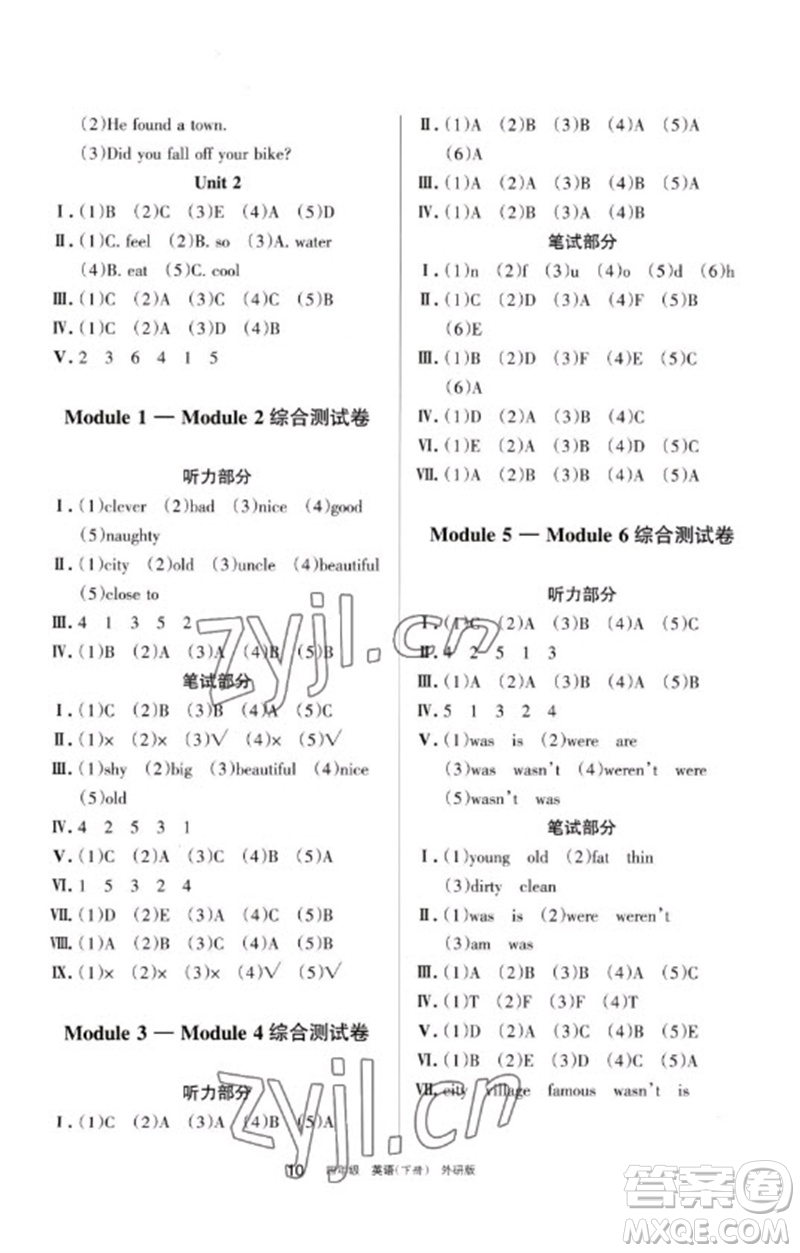 寧夏人民教育出版社2023學(xué)習(xí)之友四年級(jí)英語下冊外研版參考答案