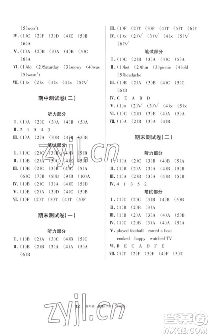 寧夏人民教育出版社2023學(xué)習(xí)之友四年級(jí)英語下冊外研版參考答案
