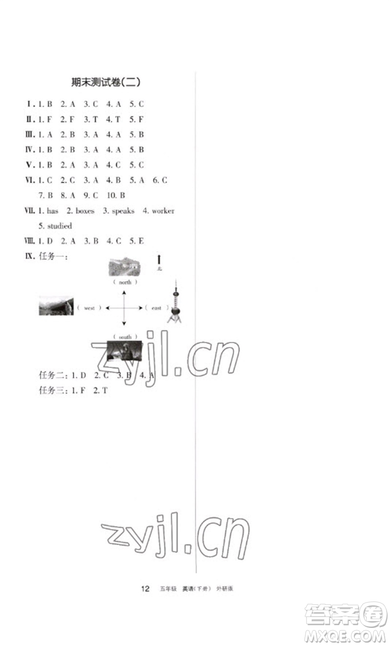 寧夏人民教育出版社2023學(xué)習(xí)之友五年級(jí)英語下冊(cè)外研版參考答案