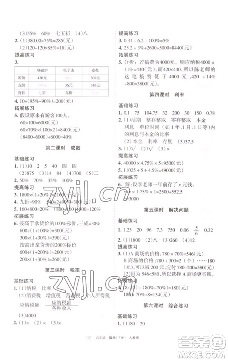 寧夏人民教育出版社2023學(xué)習(xí)之友六年級(jí)數(shù)學(xué)下冊(cè)人教版參考答案