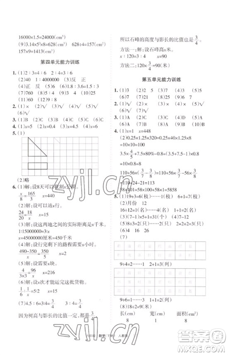 寧夏人民教育出版社2023學(xué)習(xí)之友六年級(jí)數(shù)學(xué)下冊(cè)人教版參考答案